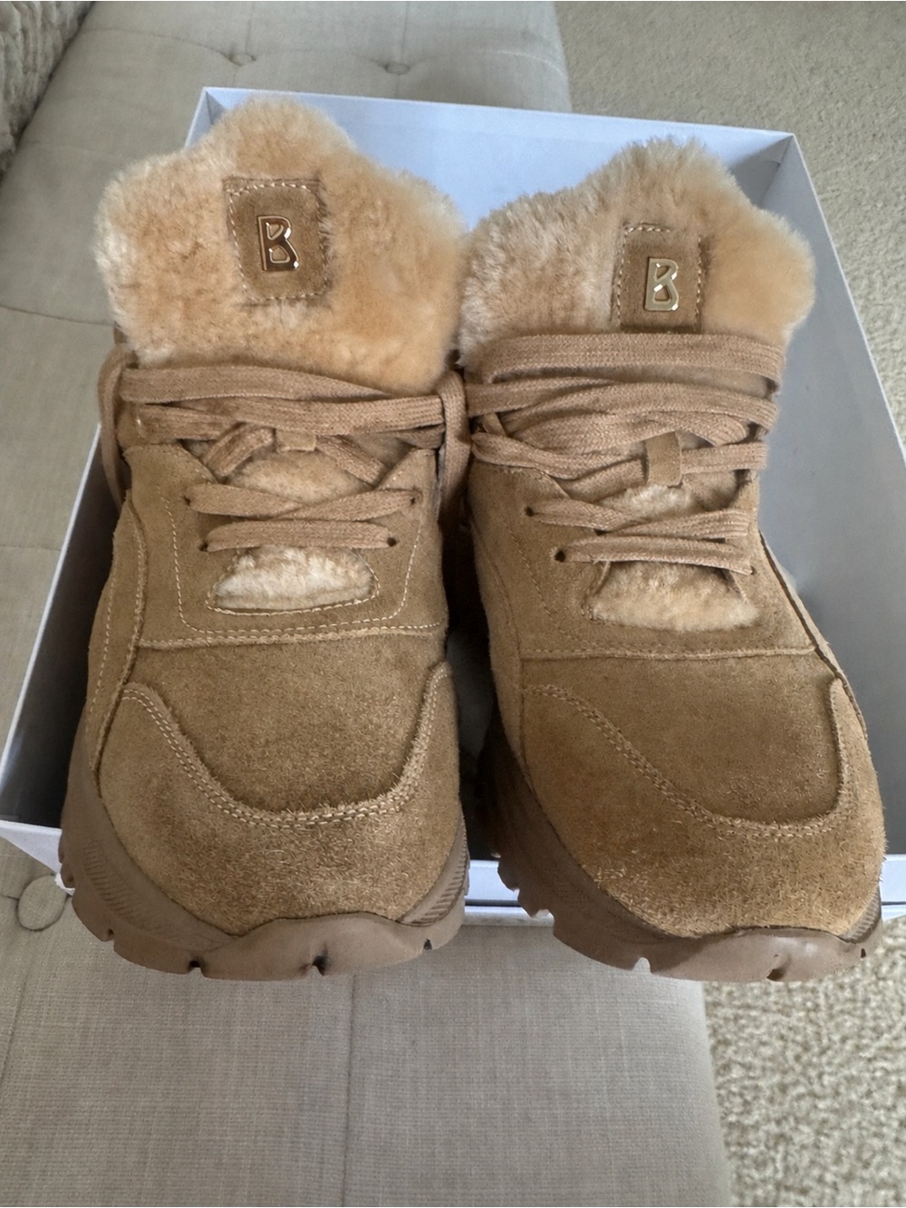 Bogner Malaga Brown Fur-Lined Suede Shearling-Lined Chunky Sneakers EU 42 - Picture 13 of 17